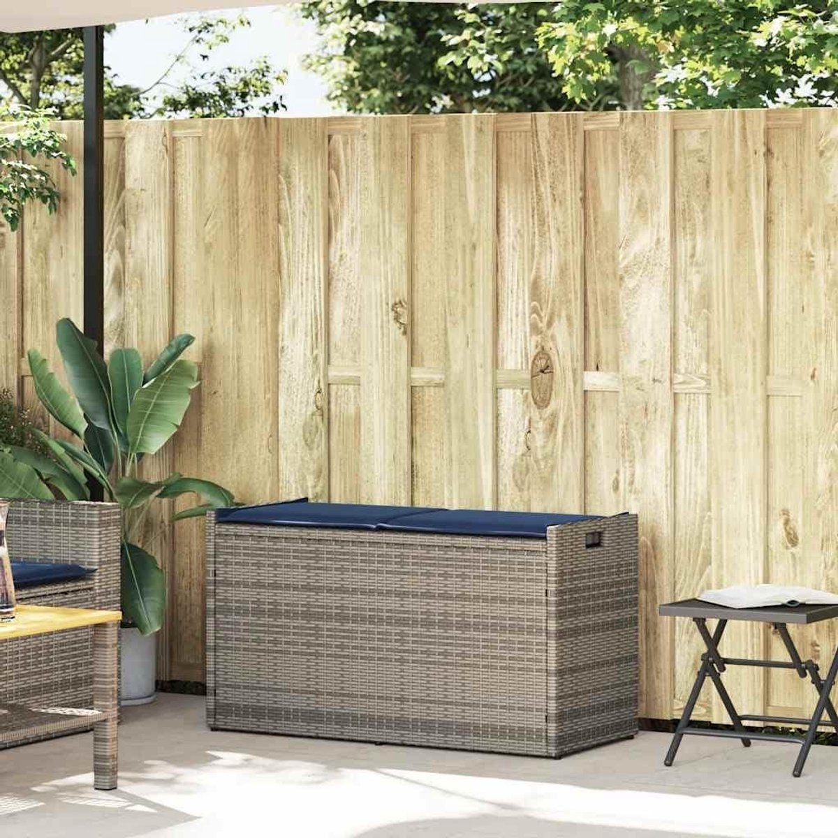 Outdoor Zitbank - Tuinbank Opbergbank - Tuinieren en Ontspannen - Geïntegreerde Opbergruimte - 95 x 475 x 41 cm - Grijs
