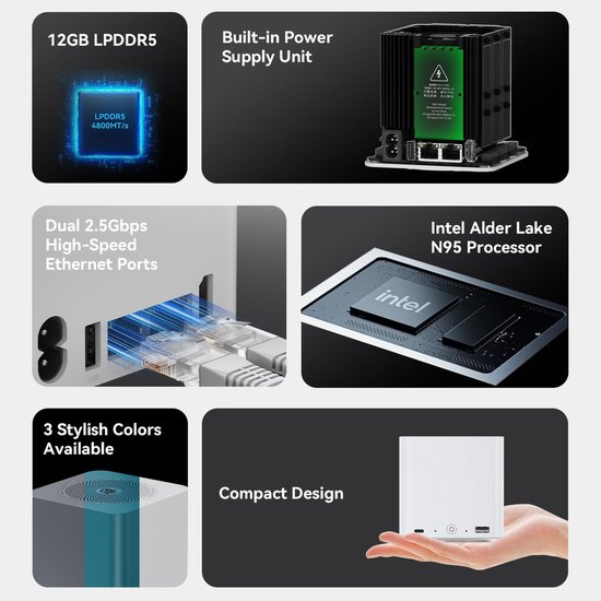 Mini PC - Mini Computer NAS - Bestanden Opslaan - Uitbreidbaar tot 24TB - 99 x 99 x 99 mm — afbeelding 5