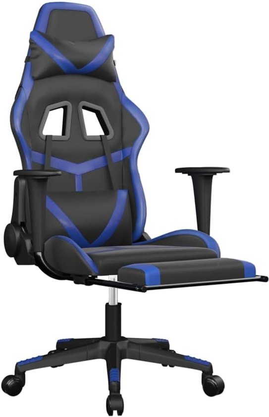 Gamingstoel met Massage - Computerstoel Ergonomisch - Comfortabel Gametijd - Verstelbare Rugleuning Voetensteun - 67x64x127 cm - Zwart Blauw — afbeelding 3