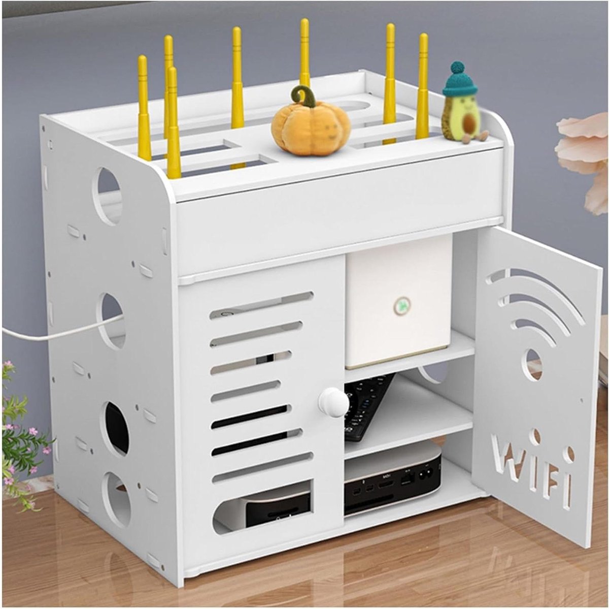 Wandmontage Routerkast - Opbergrek WiFi - Router Organiseren - Hittebestendig Ontwerp - 30x21.5x32.5cm - Wit
