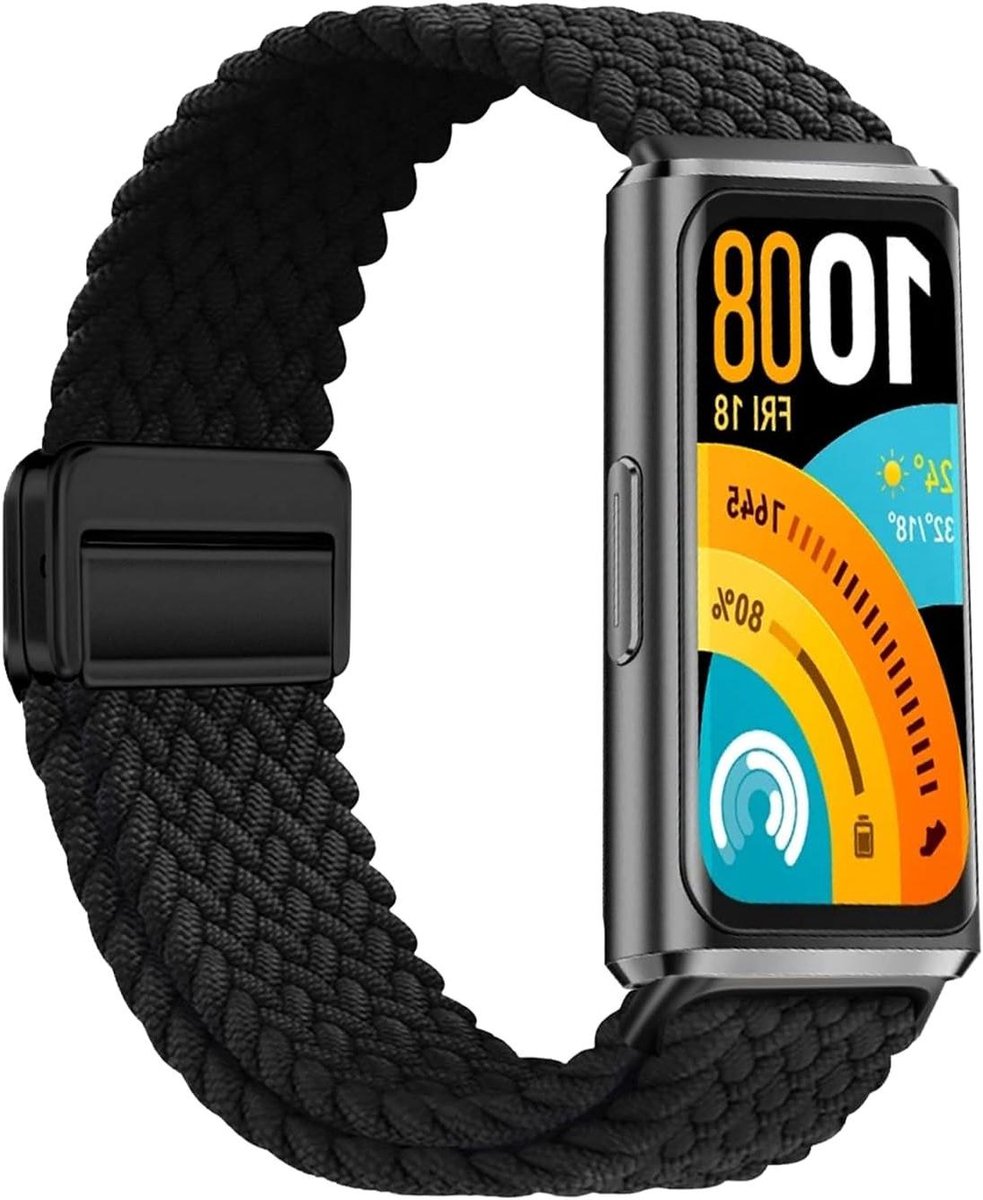 Nylon Armband - Horlogeband Sportband - Smartwatch Gebruik - Magnetische Gesp - Verstelbaar - Zwart