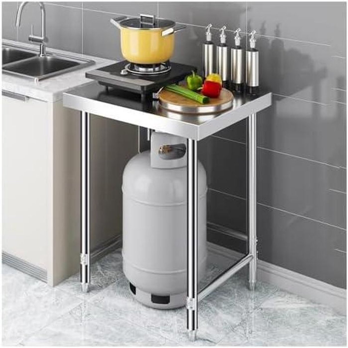 Roestvrijstalen Werktafel - Keukenblad Horeca - Voedselbereiding - In Hoogte Verstelbaar - 40x80 cm - Zilver