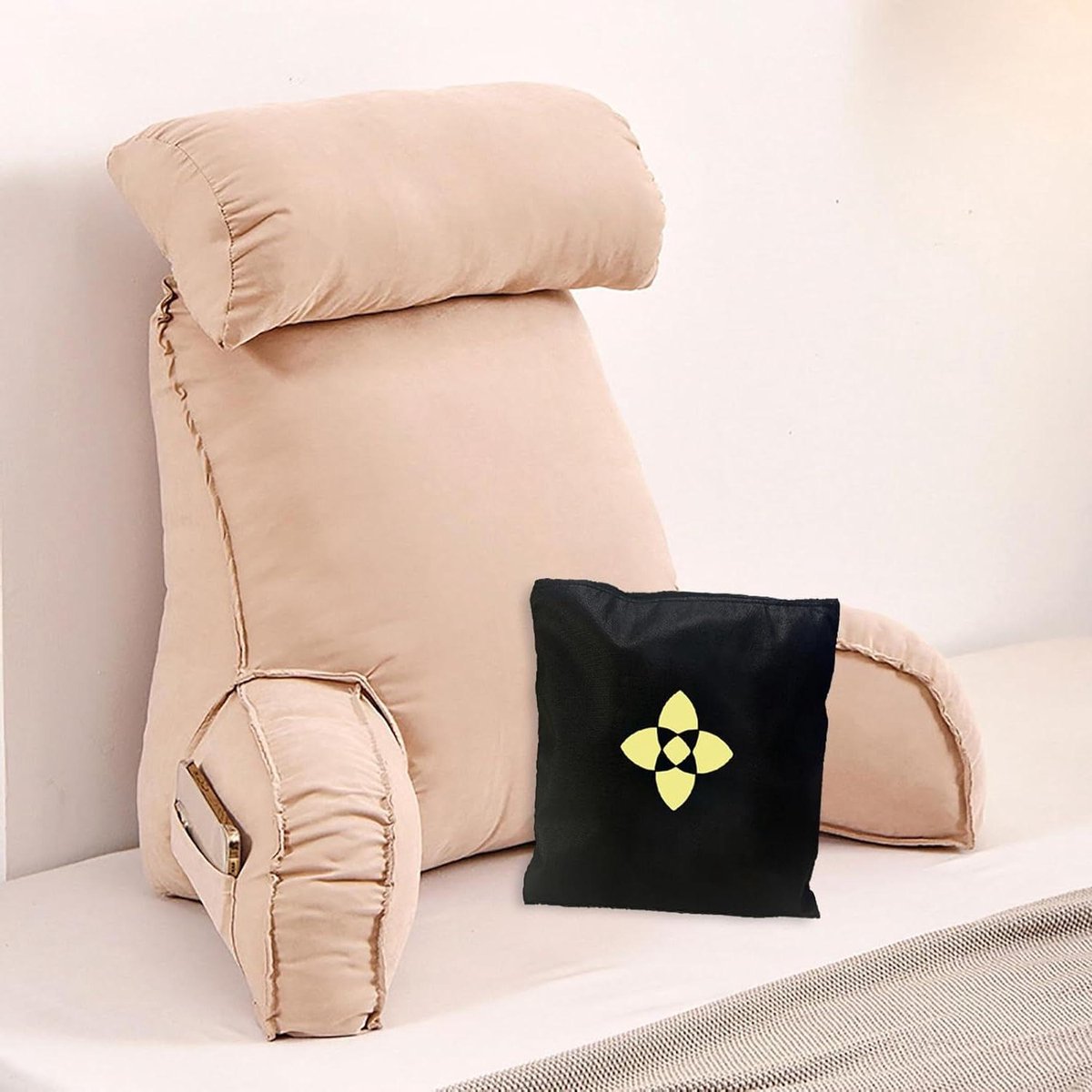 Leeskussen Rugsteun - Lendensteun Kussen - Ontspannen in Bed - Met Neksteun - 75 cm x 40 cm - Champagne