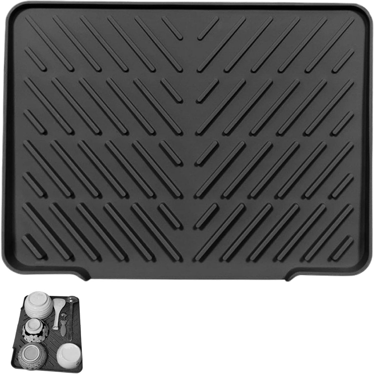 Afdruipmat Keuken - Siliconen Mat - Servies Drogen - Schuin Oppervlak - 40x31 cm - Zwart