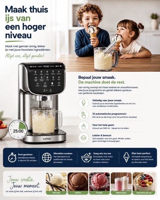Jurrys ijsmachine - IJsmaker - IJsapparaat - sorbetière - IJsbereider - Verse ingrediënten - Snel klaar - Stabiel - 12in1 - Silver van Jurrys — afbeelding 3