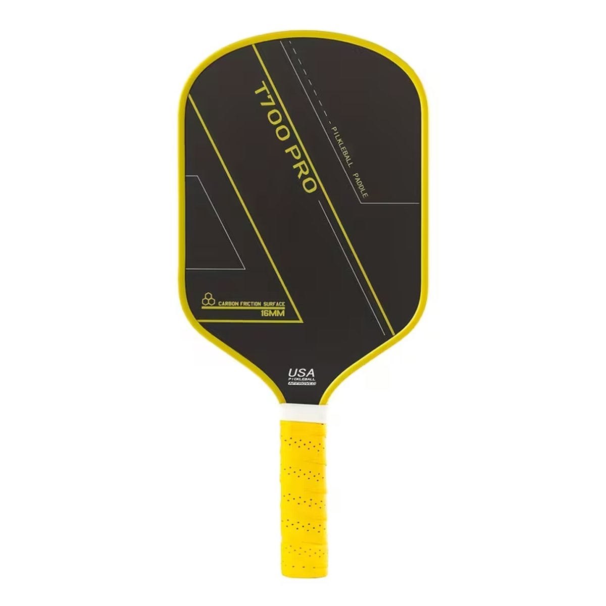 Pickleball Paddle Racket – Koolstofvezel T700 – 16mm – Duurzaam & USA Approved - Controle En Spin - PickleballPaddle - Pickleball Racket - Geschikt Voor Volwassenen, Mannen En Vrouwen, Geel, Zwart