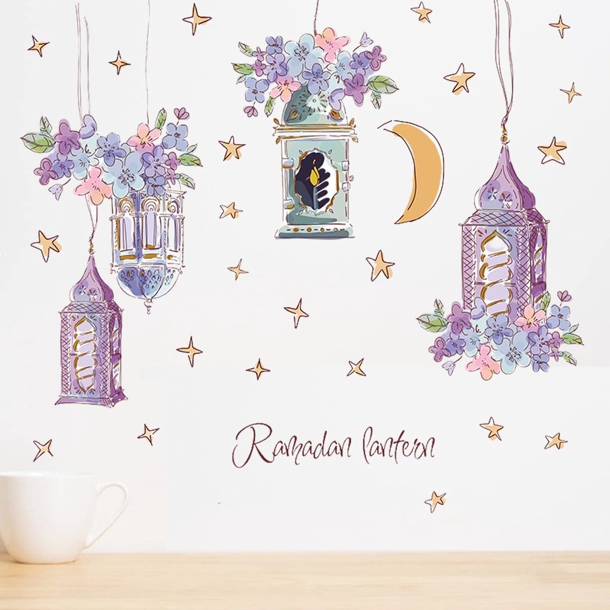 Dailygoody - Ramadanstickers - Muurdecoratie - Gouden sterren en maan - Eid Mubarak - Zelfklevend - Decoratie voor thuis