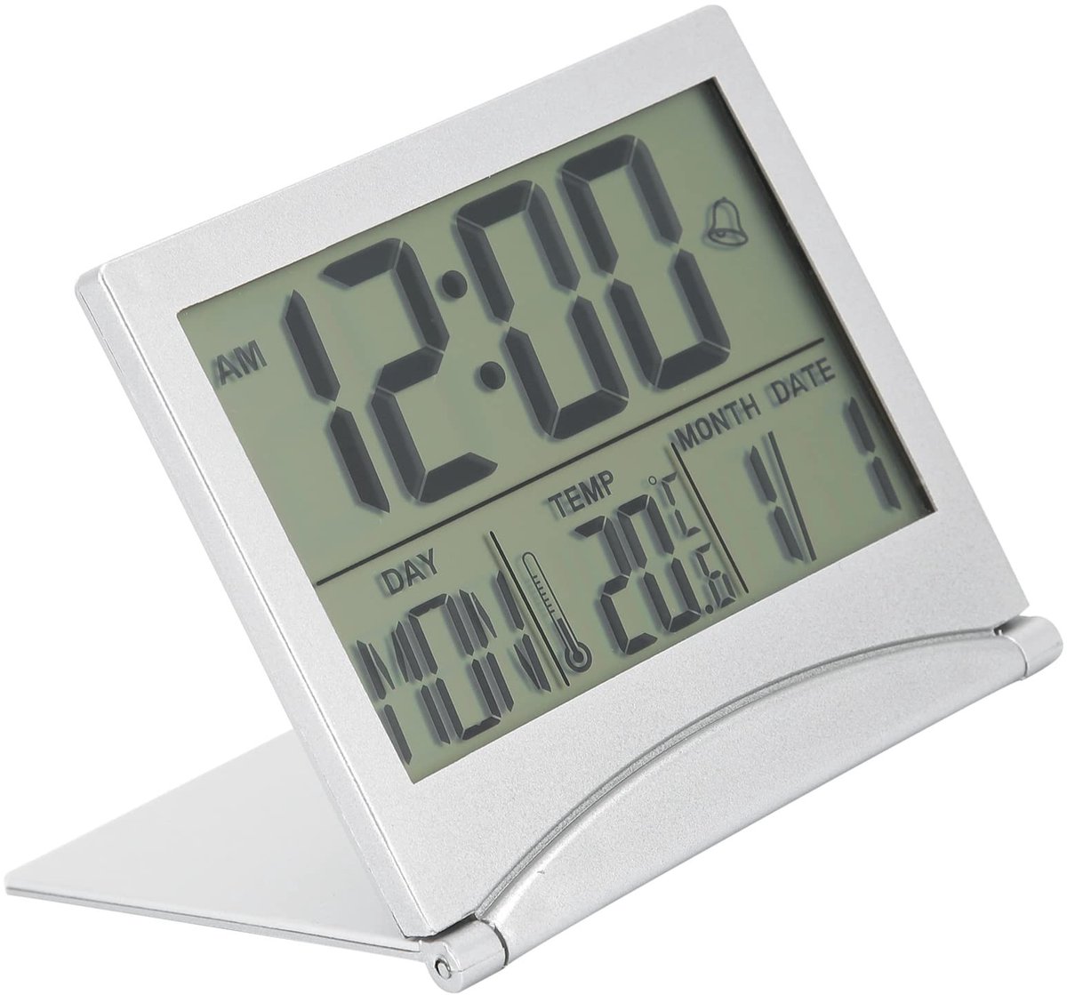 Dailygoody - Kleine Digitale Reiswekker - Draagbare Wekker - Grote Nummerweergave - Zilver - Temperatuurweergave - Verjaardagsherinnering - Gesch
