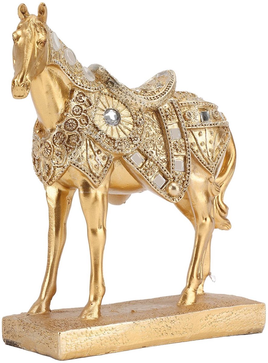 Dailygoody - Staand Paard Standbeeld - Hars Sculptuur - Goud - Decoratie Beeldje - Kunstwerk voor Thuis - Paard Ornament