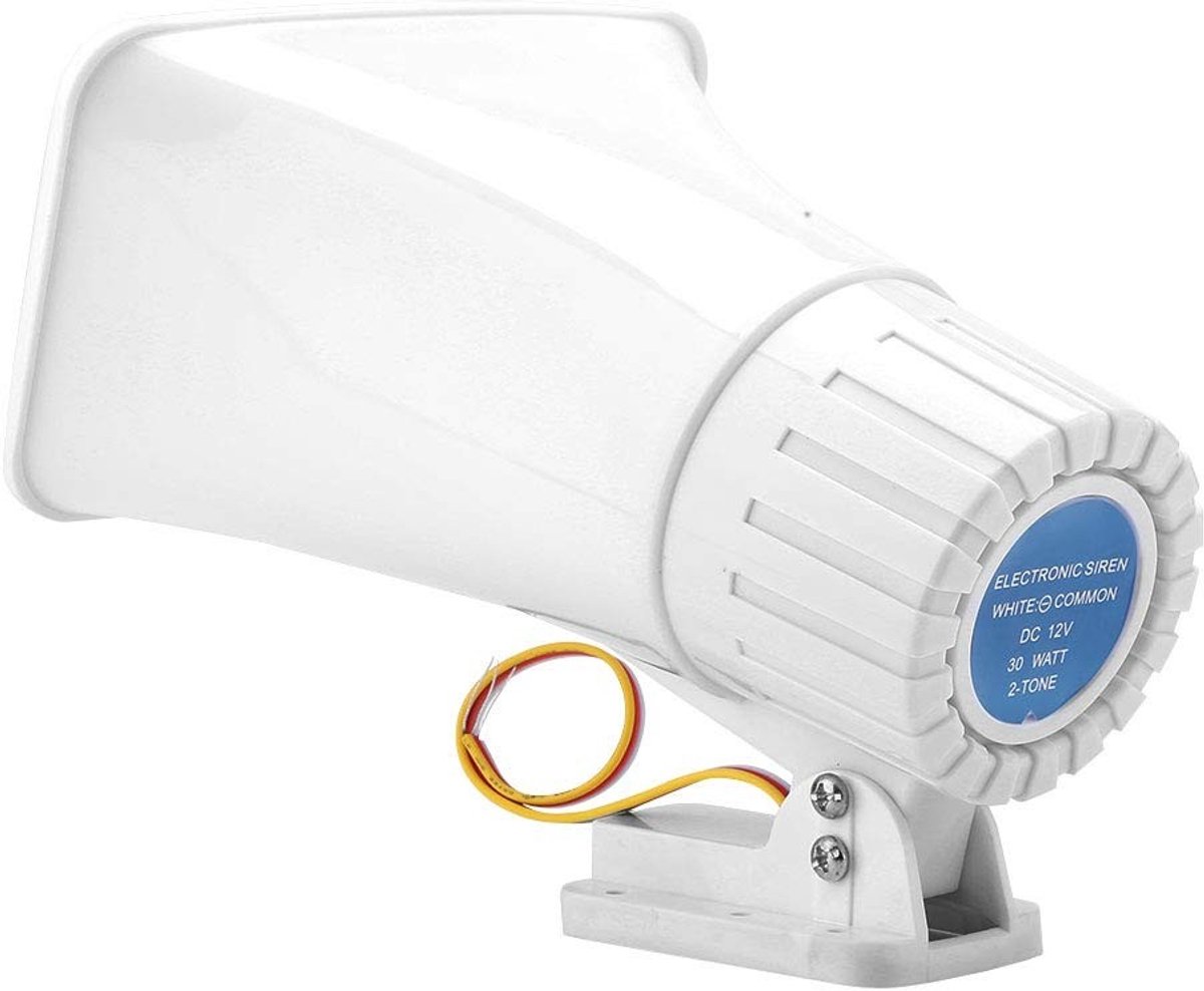 Dailygoody - Dual Tone Wired Hoorn Sirene Speaker - 150dB - Alarmgeluid - Wit - Inbraakalarm - Beveiligingssysteem voor thuis - 12V