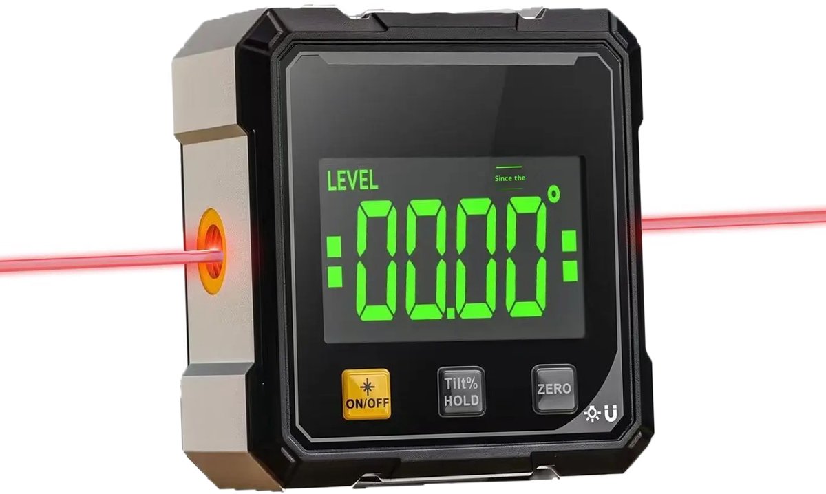 KZQ Magnetische Digitale Hoekmeter Met Dubbele Laser En Led Display - 4 Zijdige Sterke Magneetvoet Usb Herlaadbaar Waterpas Met ±0 2° Precisie - Voor Houtbewerking En Verstekzaag