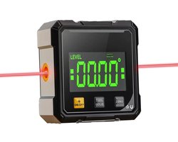 KZQ Magnetische Digitale Hoekmeter Met Dubbele Laser En Led Display - 4 Zijdige Sterke Magneetvoet Usb Herlaadbaar Waterpas Met ±0 2° Precisie - Voor Houtbewerking En Verstekzaag