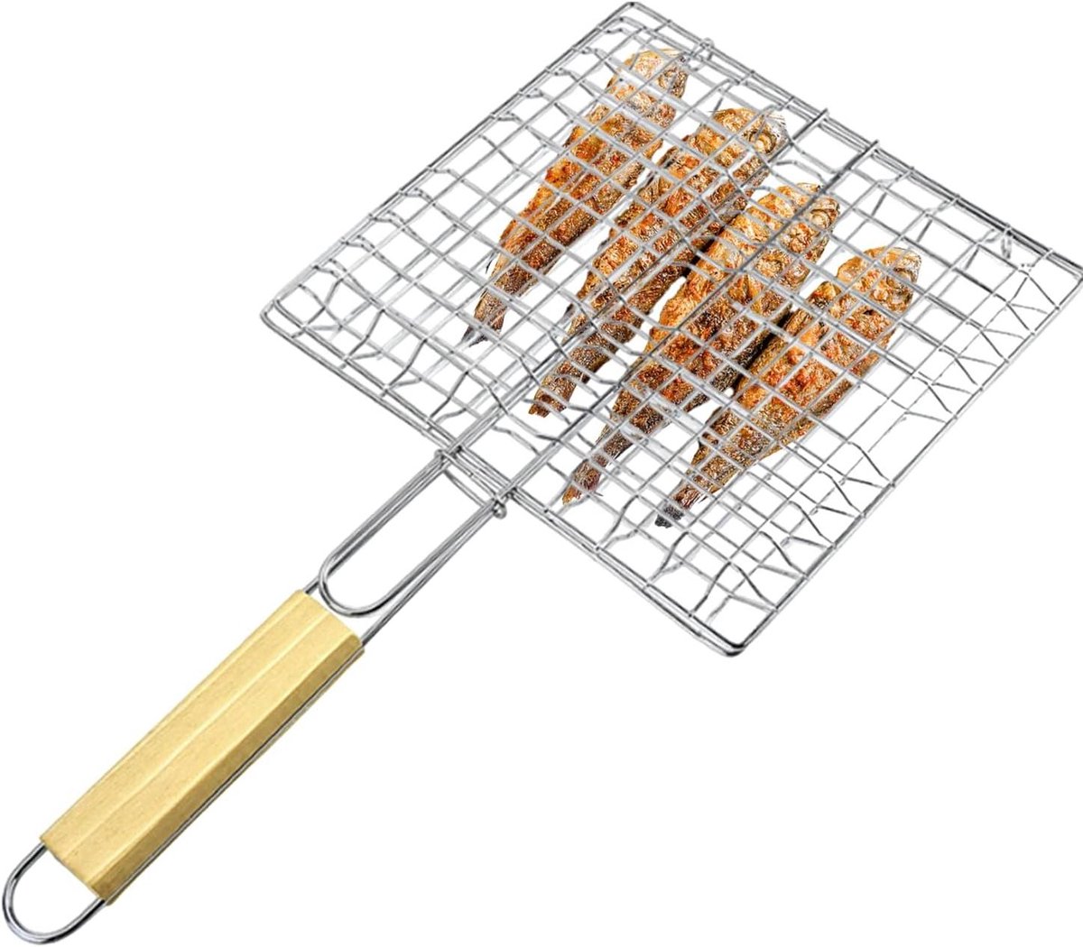Vis grillmand - BBQ mand - Buiten koken - Hittebestendige draad - 42x23cm - Meerkleurig