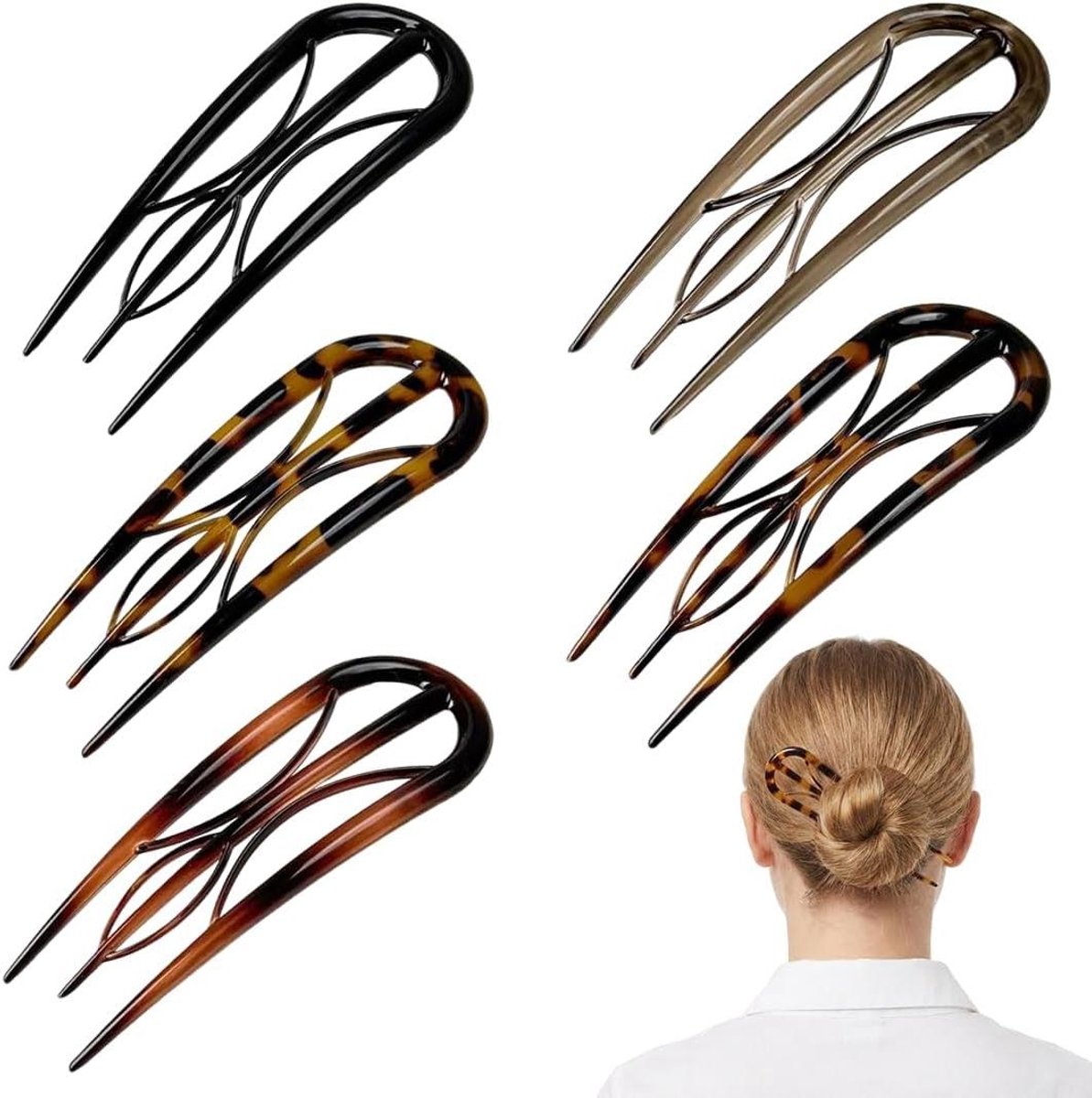Haarspelden Set - U-vormige Pinnen - Klassiek Kapsel - Antislip Grip - 5 Stuks - Meerkleurig