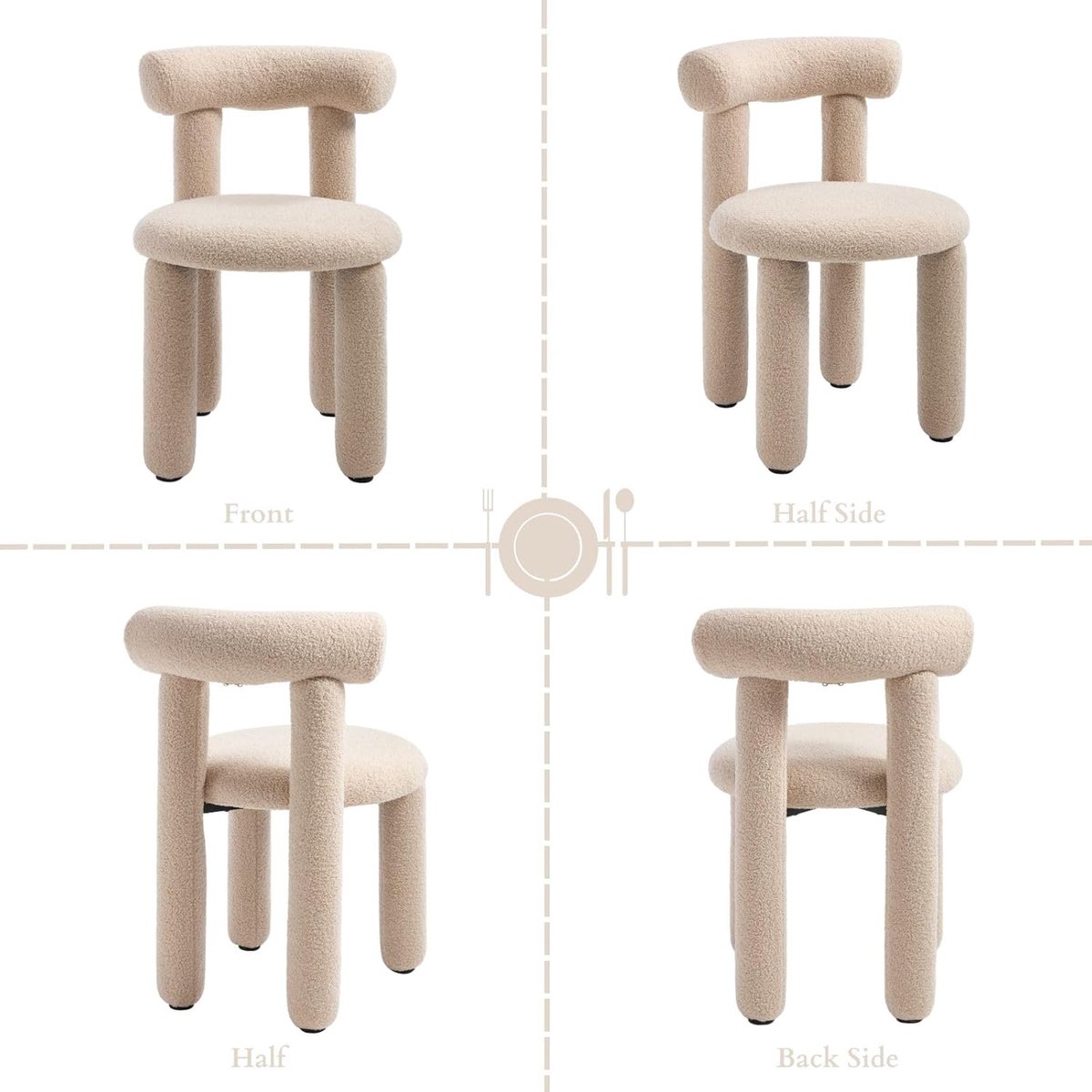 Modern Cloud Comfort Faux Fur Eetkamerstoelen Set van 2 – Design Keukenstoelen met Metalen Frame & Zachte Zitting 50x58x77 cm Khaki