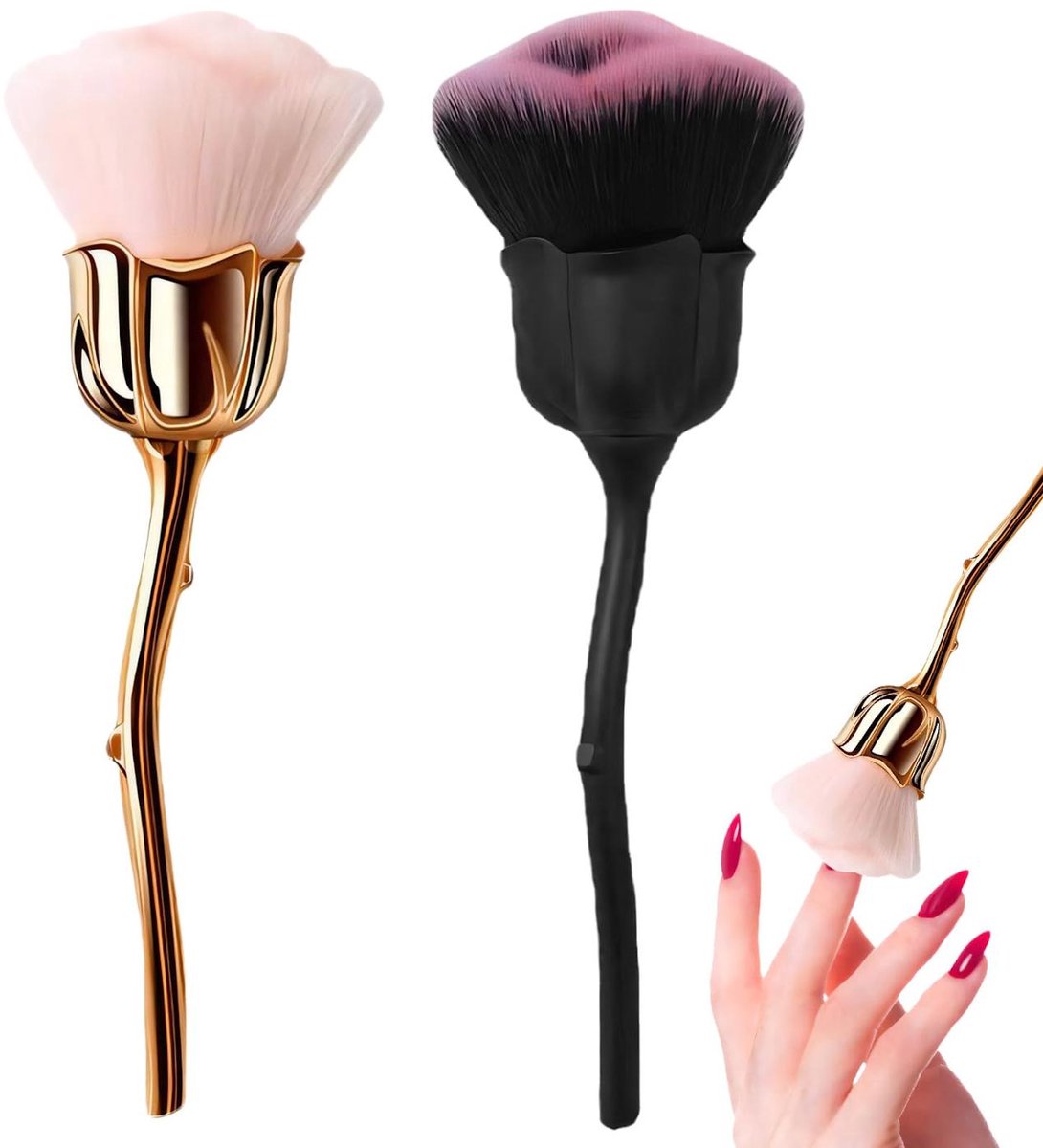 carmdering - Nagelpoederkwast - Rozenkwast - Make-upkwast - Roosvormig, ultrazacht synthetisch haar - Verwijdert nagelstof en make-up - Elektrisch verzinkt handvat - Reinigt toetsenborden en schermen - Cadeau voor moederdag - Set van 2