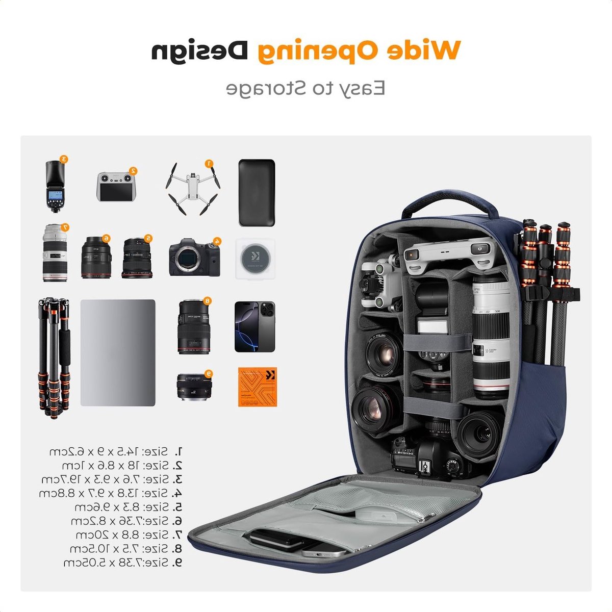 Camera Backpack voor DSLR en Laptop tot 15.6 Inch, Waterdichte Fototas, Geschikt voor Canon, Nikon, Sony en DJI Mavic Drone – foto 3
