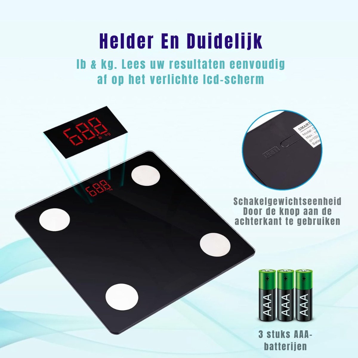 AHD® Weegschaal - Digitale Weegschaal - Digitale Weegschaal Personen - 26cm x 3cm x 26cm