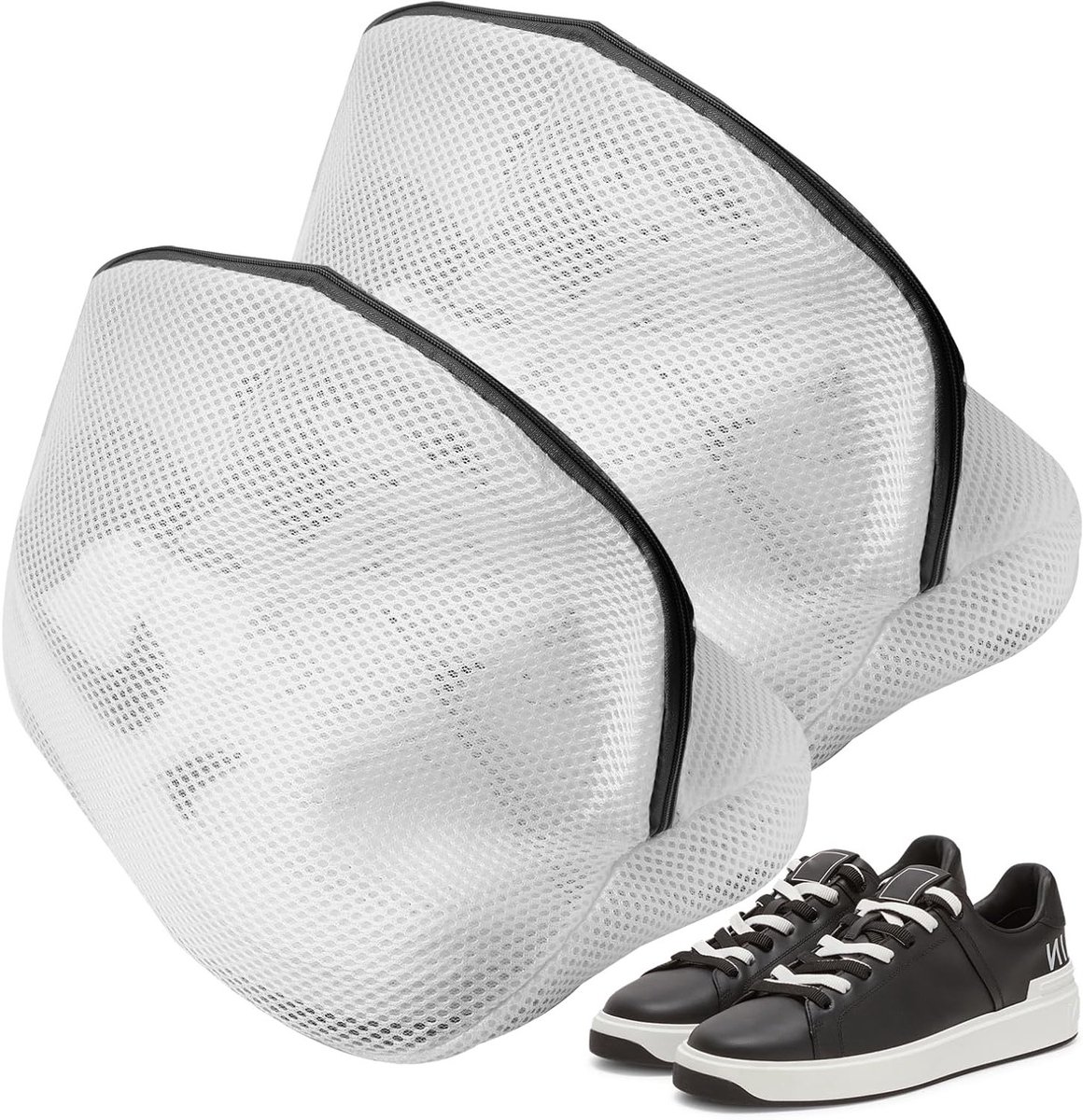 Set van 2 Herbruikbare Waszakken voor Schoenen, Dubbel Laags Mesh, Universele Maat 24x24x40cm, Bescherming voor Schoenen tijdens het Wassen