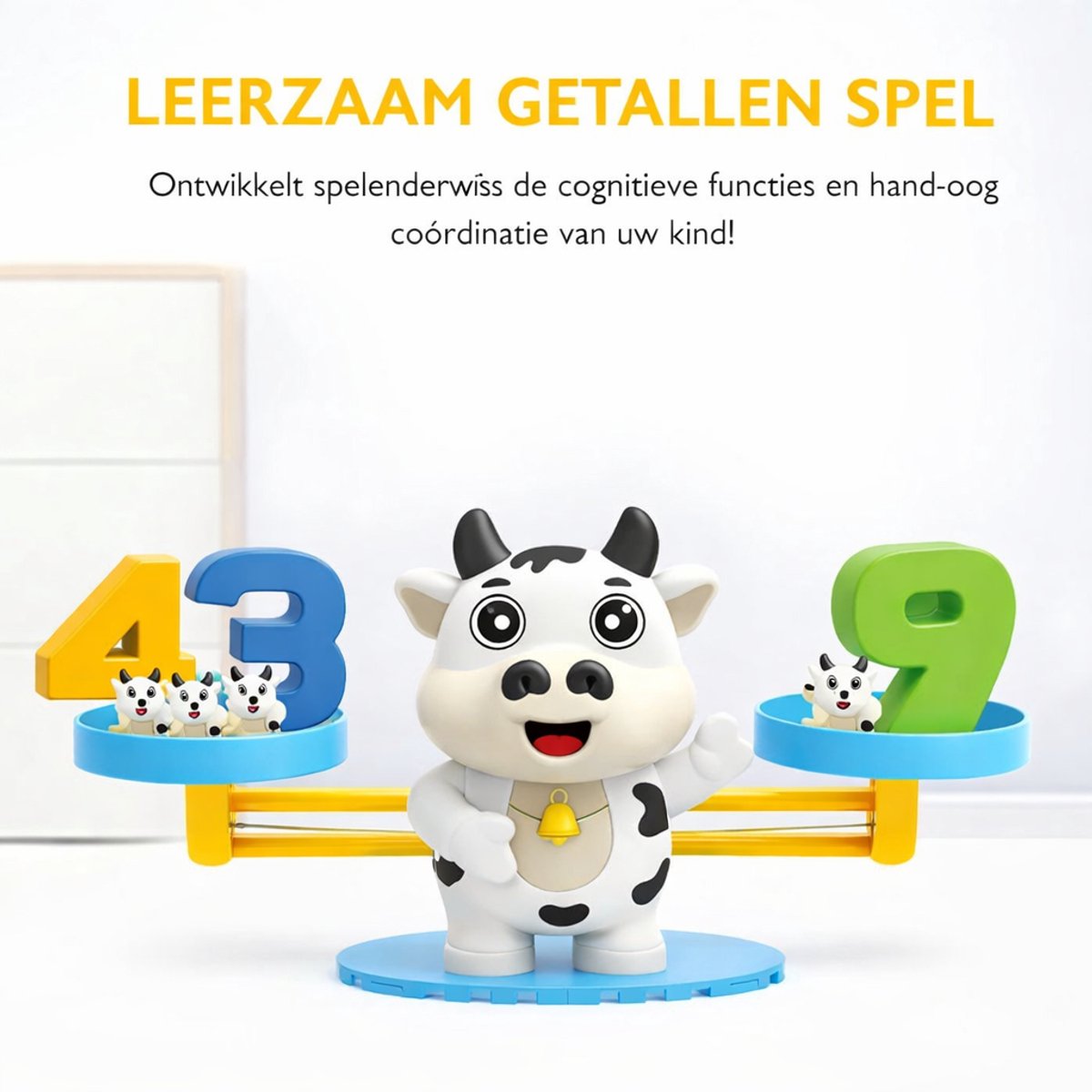 AE Educational - Leren rekenen - Weegschaal - Koe - Educatief speelgoed - Montessori speelgoed - Kinderspeelgoed - 3jaar - 4 jaar - 5 jaar - 6 jaar