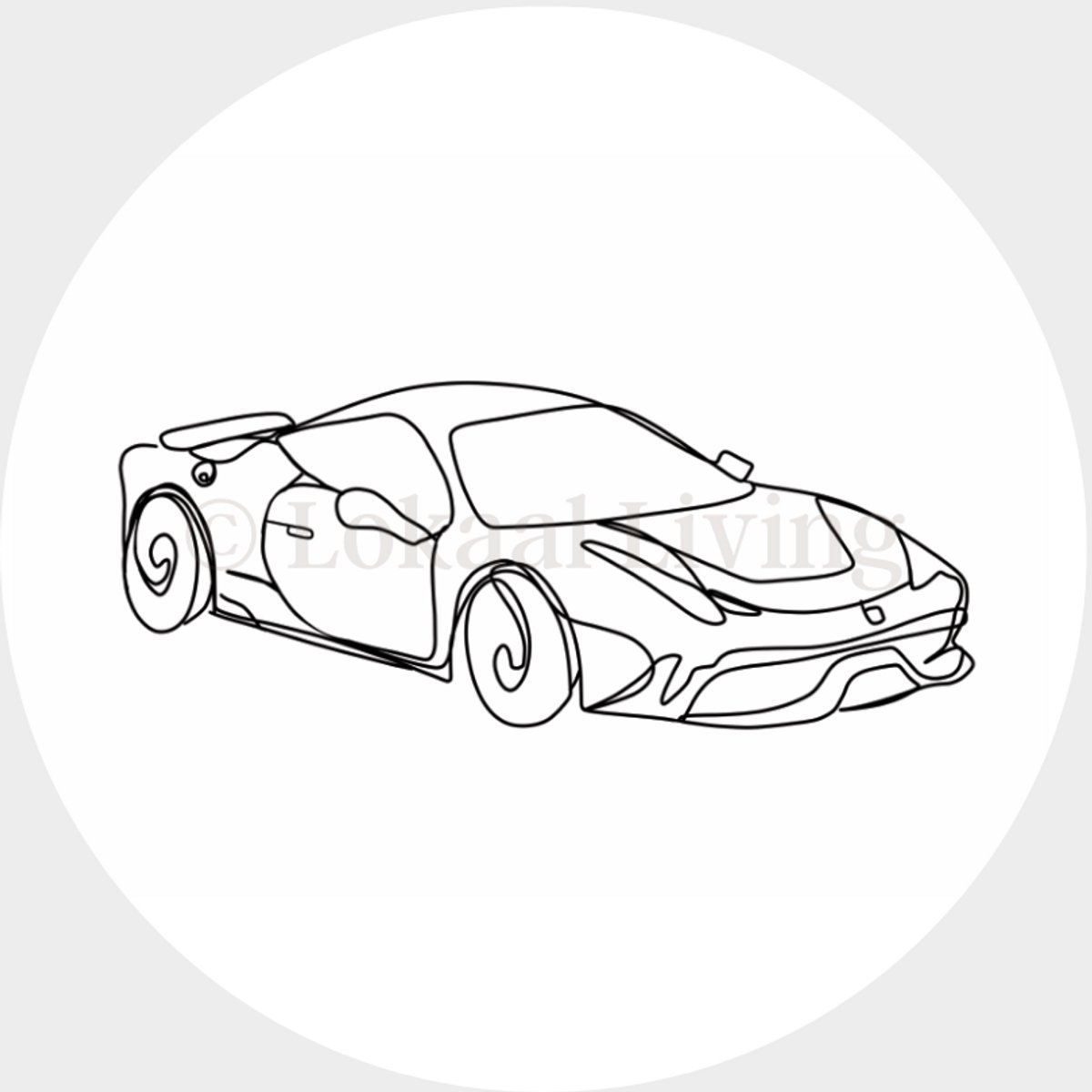 Lokaal Living - muurcirkel - 30 cm - sportwagen - oneline - ferrari - line art - binnen en buiten - tuin