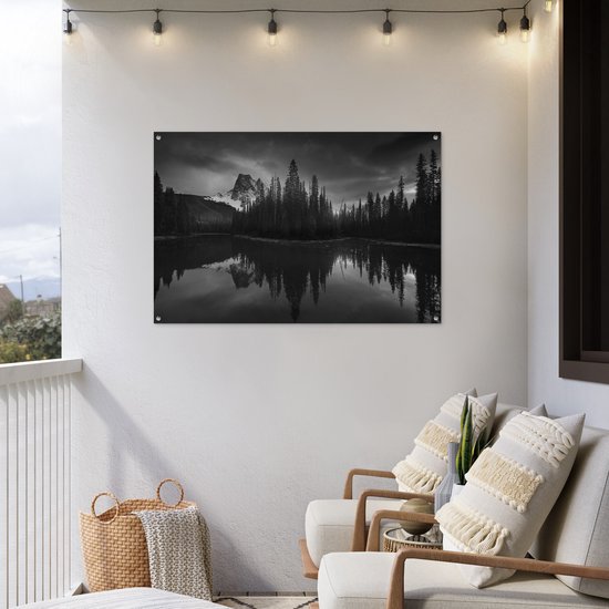 Affiche jardin - Toile jardin - Posters de jardin extérieur - Arbres le long des montagnes - couché noir et blanc - 120x80 cm - Jardin