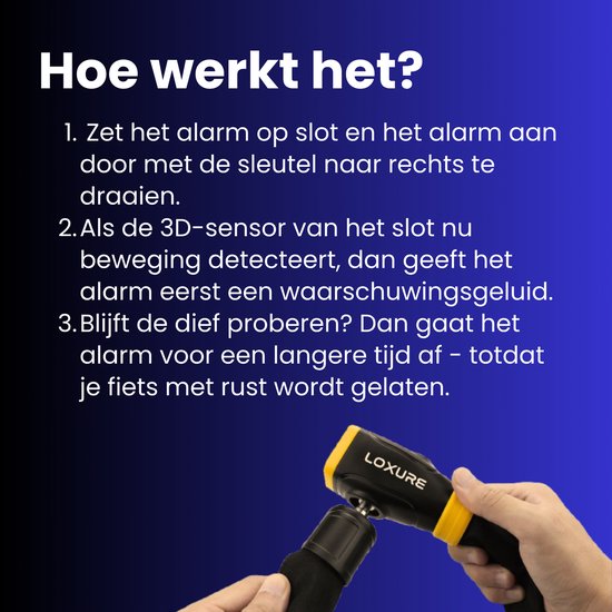 Loxure Fietsslot met Alarm - 120 Decibel Alarmsysteem - Anti-Diefstal - 120 cm lengte - 8 mm dikte - Gehard Staal - 2 Jaar Garantie