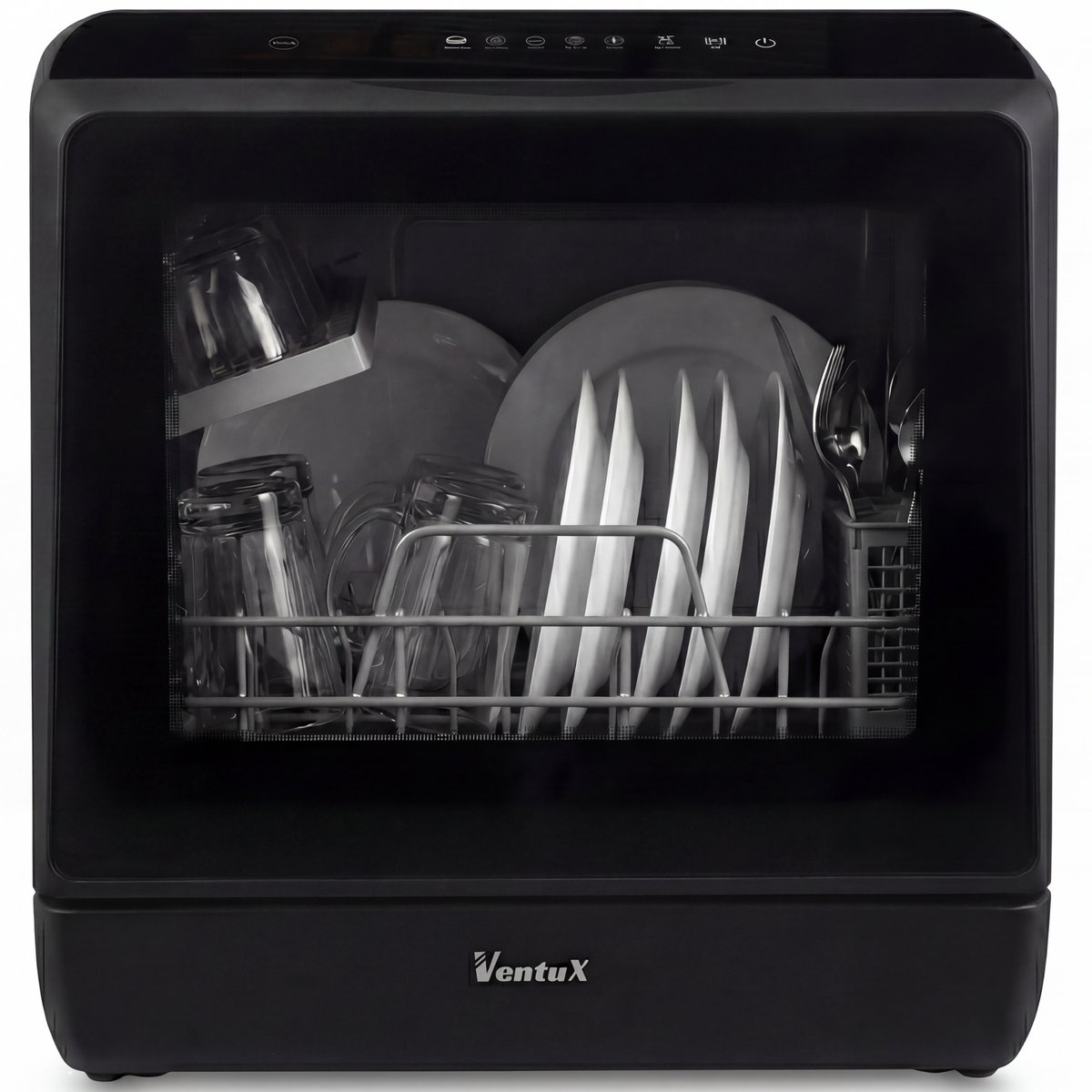 Bol.com Ventux® Mini Vaatwasser Incl. App – Afwasmachine – 5 Programma’s – 900 Watt – 42,5 x 42,8 x 45,8 cm - Zwart aanbieding