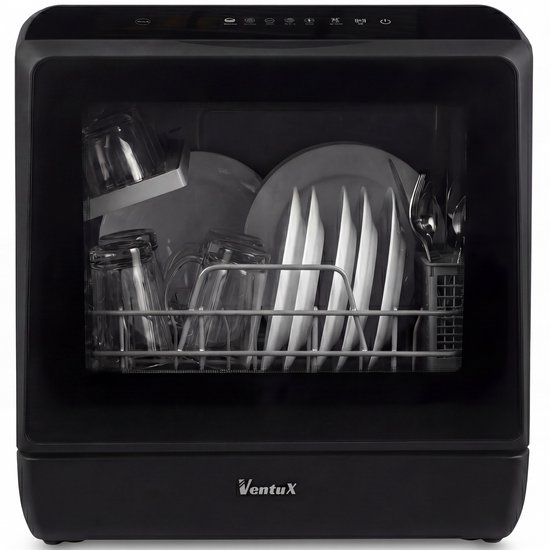 Ventux® Mini Vaatwasser Incl. App – Afwasmachine – 5 Programma’s – 900 Watt – 42,5 x 42,8 x 45,8 cm - Zwart