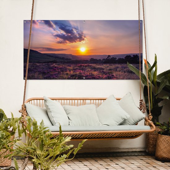 Décoration murale murale d'extérieur Coucher de soleil sur la lande - 160x80 cm