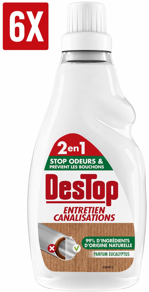 6 x DesTop - Onderhoud Leidingen - Ecologisch met Witte Azijn - Natuurlijke Ingrediënten - Eucalyptusgeur - 750 ml
