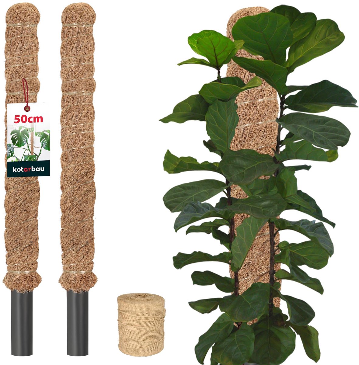 KOTARBAU® 2 st Kokosstok, Plantenstok, ⌀ 3,2 x 50 cm, Kokosstaaf, Klimhulp Monstera, Bruin, Kokosvezel, Klimhulp, Plantenstaaf, Kokosstok voor Monstera, Kokosstaaf voor Klimplanten