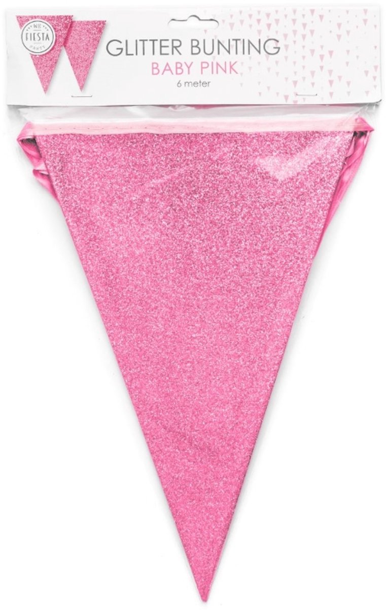 Wefiesta - Vlaggenlijn Baby Pink Glitter (20 x 30 cm) - 6 m