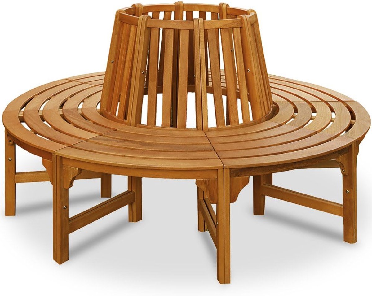 Boombank Rond Ø190 cm Tuinbank Hout – Eucalyptus FSC® 360° Boomzitbank 6 Personen Weerbestendig Bruin – Mobili Bella Nicolehome