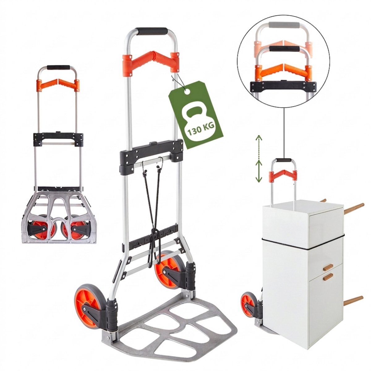 Pack and Move - Inklapbare aluminium steekwagen - 35 x 48 x 119 cm - 130 KG max - Voor verhuizing en transport