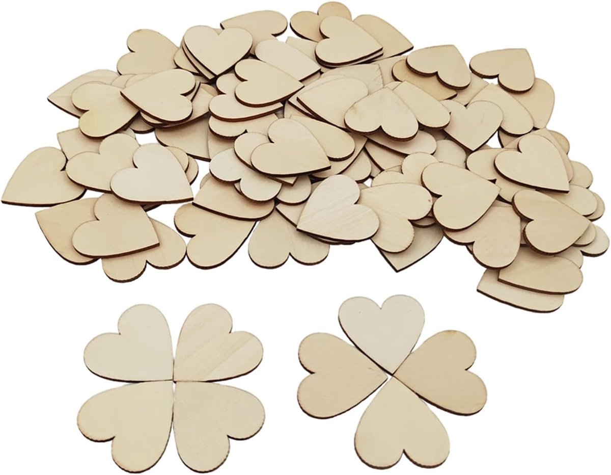 100pcs Onbewerkte Houten Cutouts - Lege Houten Plakken - Decoraties - Houten Stukjes voor Ambachten - Cadeau Labels - Schilderen - Thuisdecoratie (Hart)