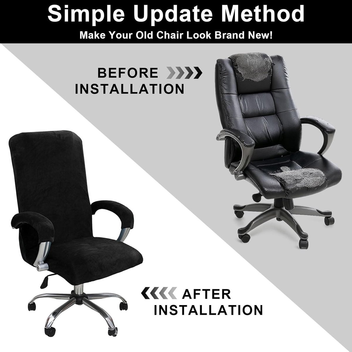 Office Chair Cover met Armleuningen - Hoogwaardige Elastische Bescherming voor Gaming en Kantoorstoelen - Zwart - XL – foto 3