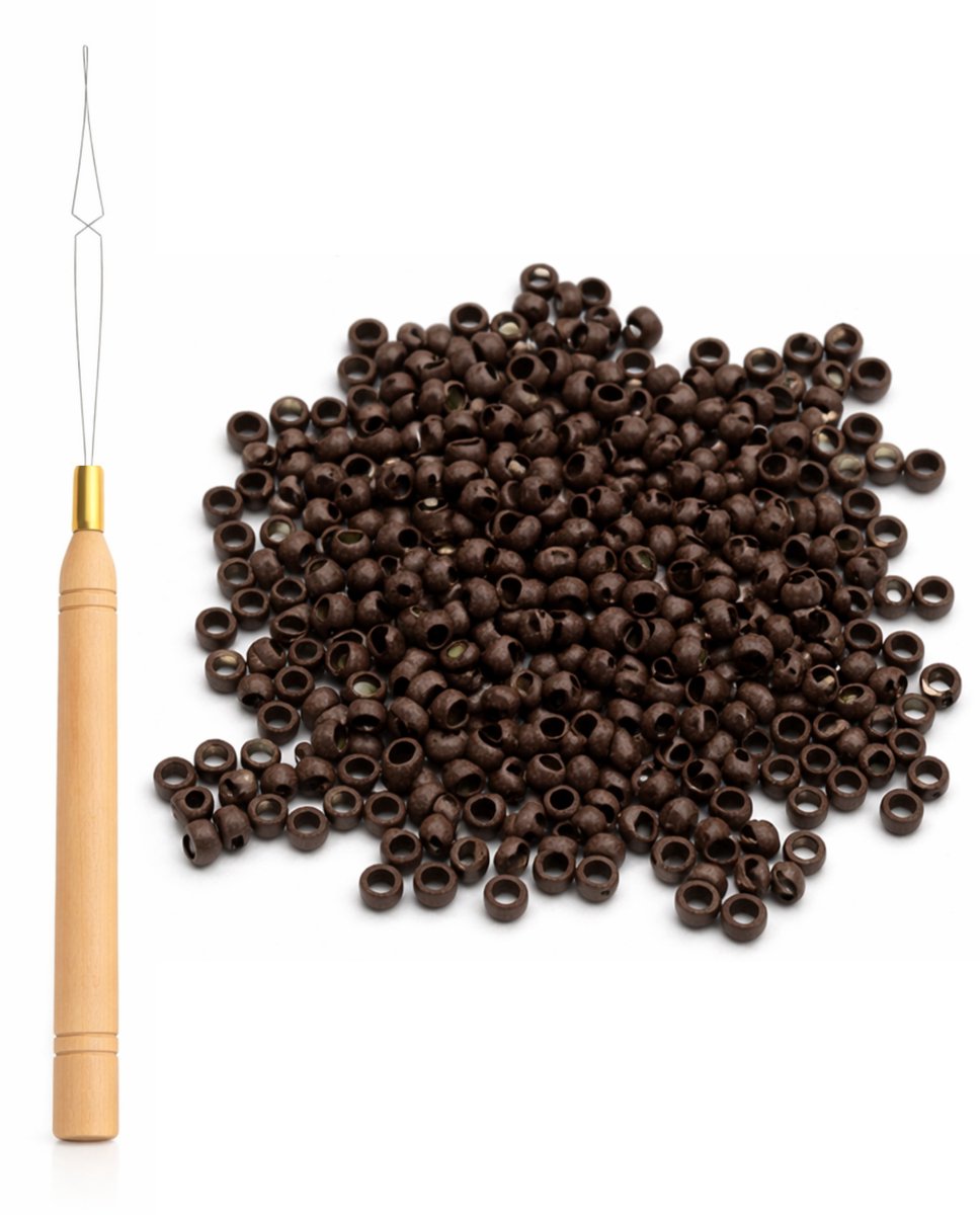 Guardian Beauty Nanoringen - met Loop Tool - 1,000 stuks - Donkerbruin - Voor Haar Extensions