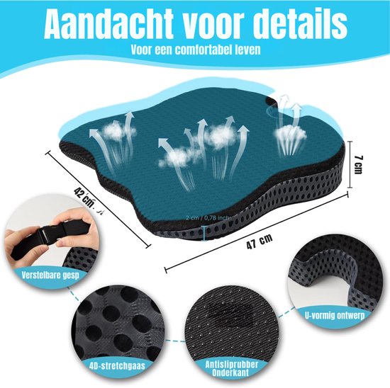 Aurixi® Zitverhoger Auto - Stoelverhoger voor Auto - Kinderzitje Auto - ‎Zwart - 47cm x 42cm x 7cm van aurixi — afbeelding 5