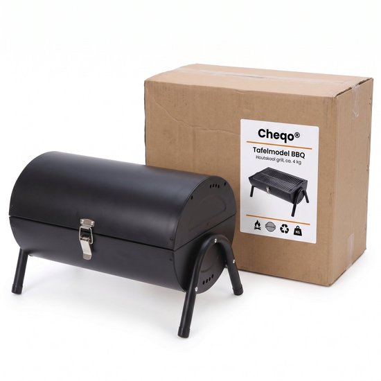 Cheqo® Houtskoolbarbecue - Barbecue Tafelmodel - BBQ Tafelmodel - Tafelbarbecue - Compacte Houtskool Grill - Kolen Barbecue - Draagbaar - voor Camping - Balkon - Picknick - Park en Strand - Cilindervorm - Deksel - Mat Zwart - Mini BBQ van Merkloos — afbeelding 2