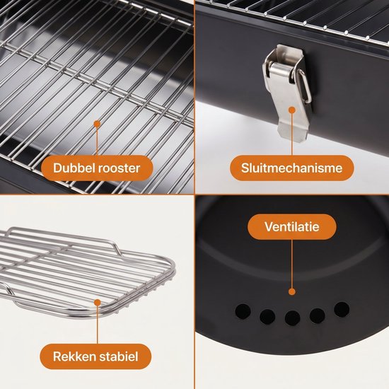 Cheqo® Houtskoolbarbecue - Barbecue Tafelmodel - BBQ Tafelmodel - Tafelbarbecue - Compacte Houtskool Grill - Kolen Barbecue - Draagbaar - voor Camping - Balkon - Picknick - Park en Strand - Cilindervorm - Deksel - Mat Zwart - Mini BBQ van Merkloos — afbeelding 4