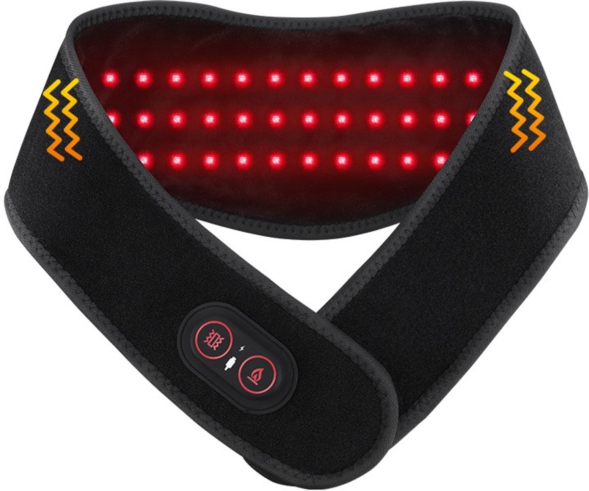 WK Nek Massageband met Roodlichttherapie (660/850nm) – Verwarmd & Vibratie – 36 LED’s – 3000mAh – Draadloze Controller