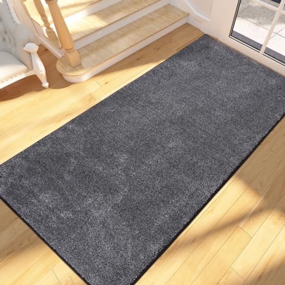 Grijze deurmat 80x178 cm - Antislip, wasbare entree- en droogloopmat van polyester - Vangt