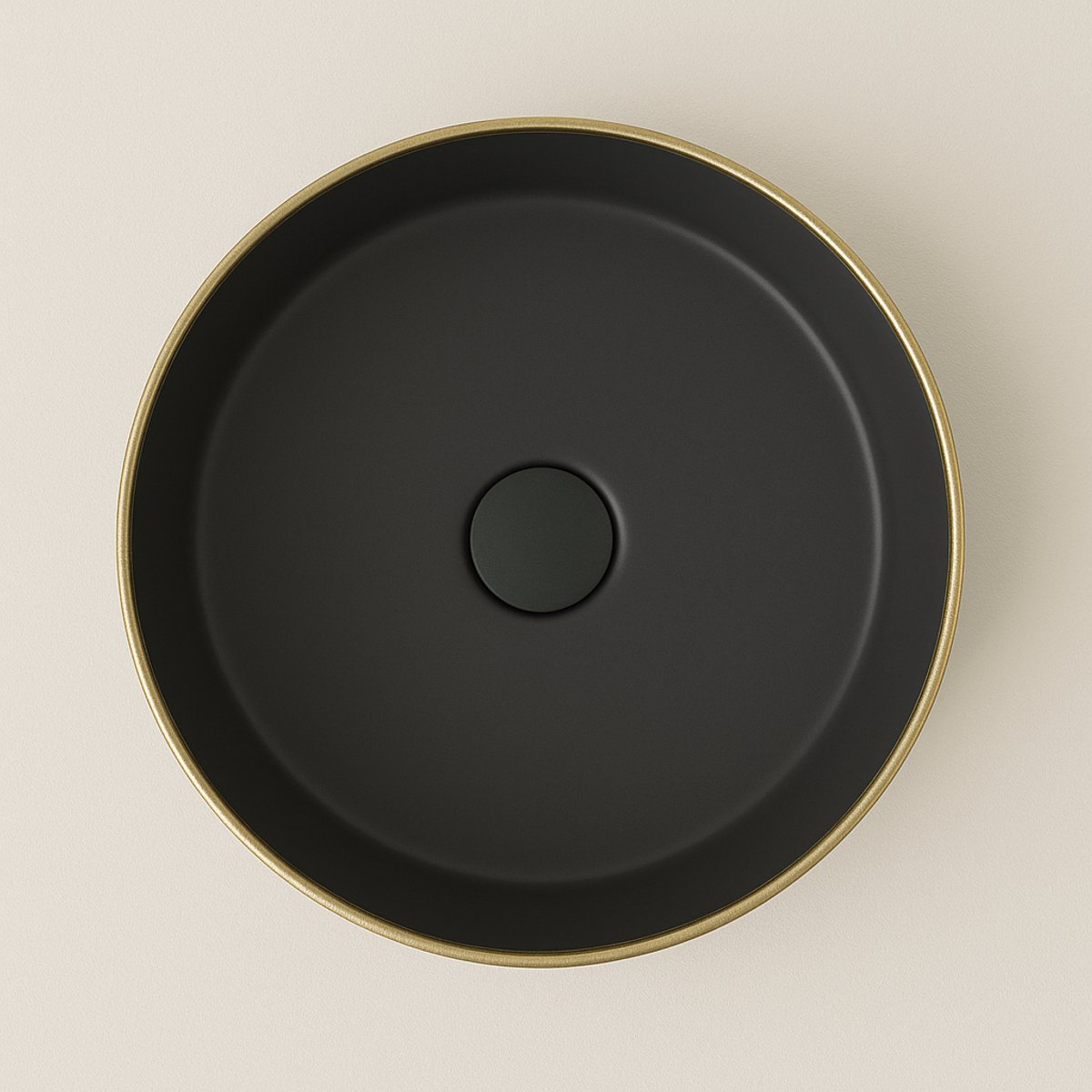 AquaVik Waskom Rundsjö Keramisch Rond 36x36x12 cm Mat Zwart Geborsteld Goud