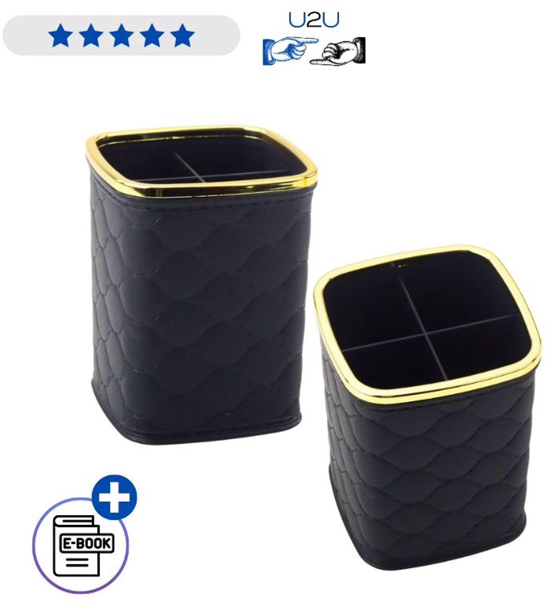 Make-up Organizer Met 4 Vakken Zwart 12 x 9,5 cm Kwastenhouder Met Ebook