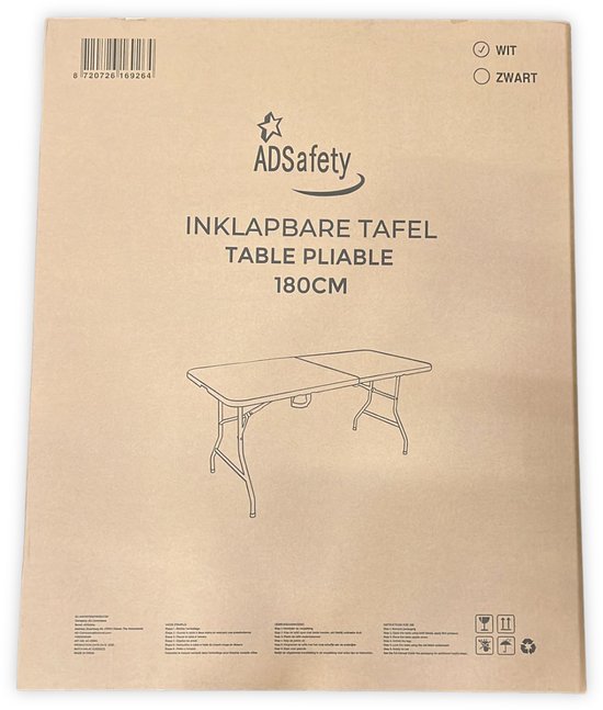 ADSafety Inklapbare Tafel - 10 Stuks - Campingtafel - Klaptafel - Vouwtafel Buiten - Tuintafel - 180 x 74 x 74 cm - Wit van ADSafety — afbeelding 5