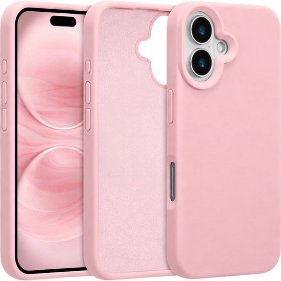 Hoesje geschikt voor iPhone 16 Roze - Siliconen Liquid Shockproof Back cover voor iPhone 16 - Geschikt voor iPhone 16 Hoesje - Zijdezacht - Roze
