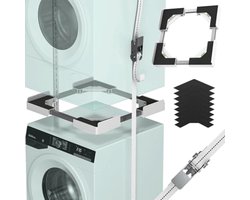 Universele stapelset voor wasmachine en droger, verstelbaar tussenbouwframe 45-68 cm, wit - Plaatsbesparende oplossing met trillingsdemping en bevestigingsriemen