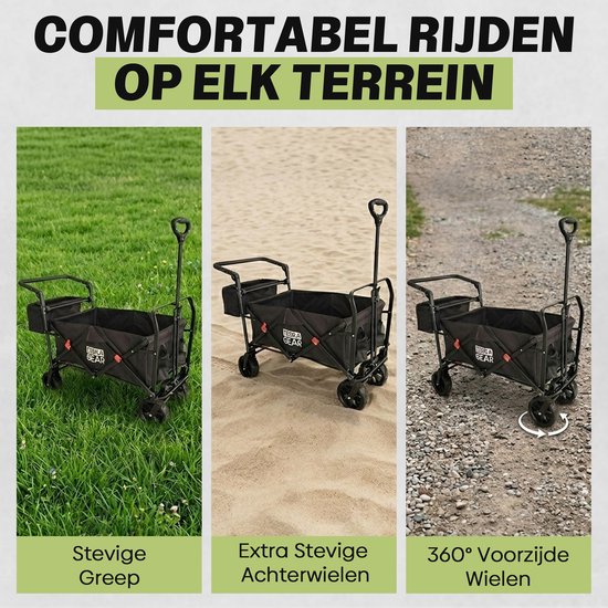 TerraGear Bolderkar met duwstang - Opvouwbaar - Tot 100KG - Inclusief rem - 96L van Merkloos — afbeelding 4