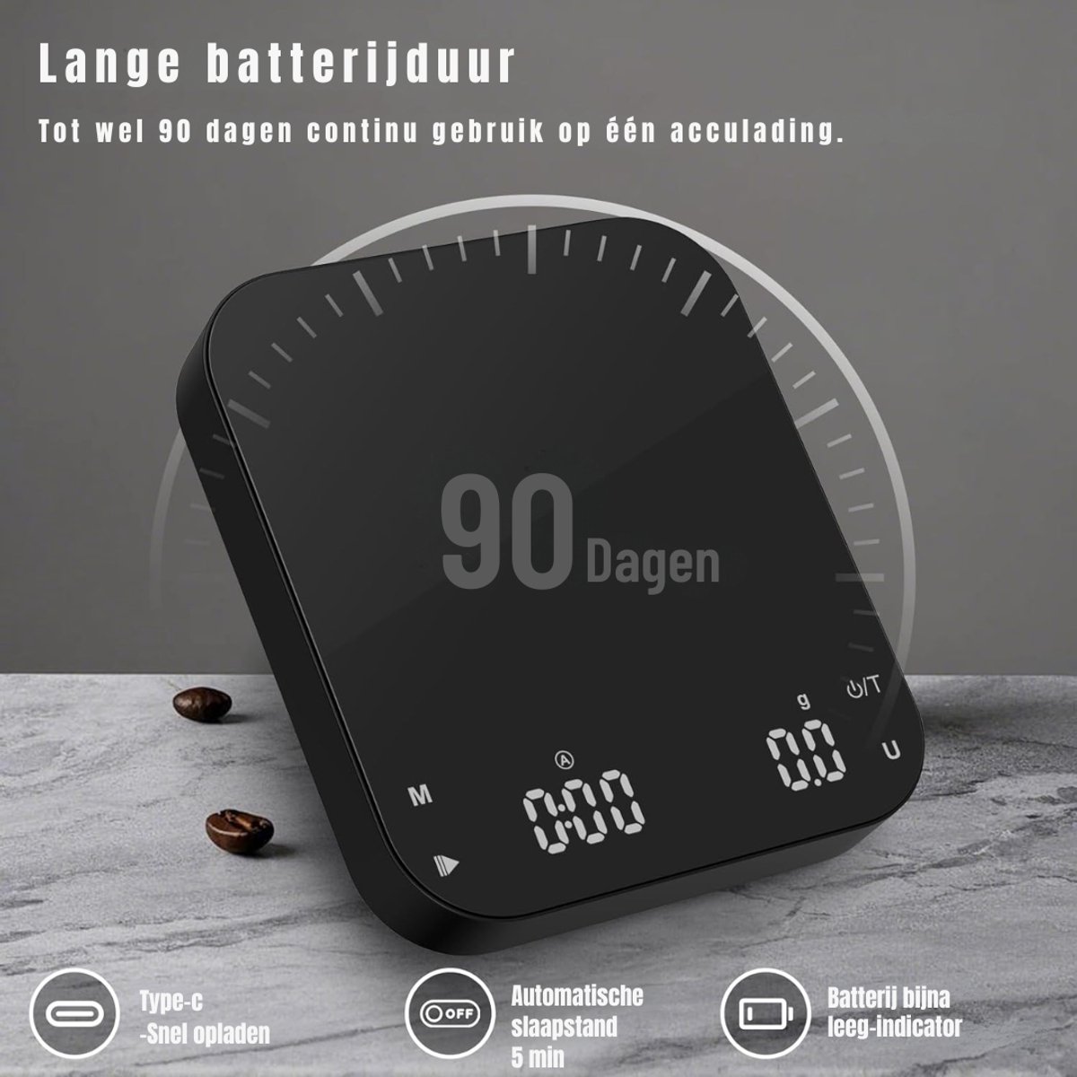 Aurixi® Koffie Weegschaal - Weegschaal - Scale - Max 3000 Gram - Zwart - 18cm x 18cm x 5cm